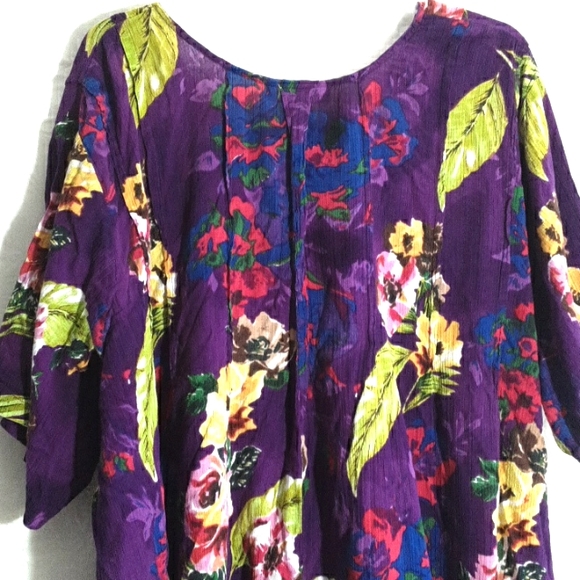 Roamans Purple Yellow Pink Short Sleeve Button Down Blouse Top 5X - Picture 4 of 5